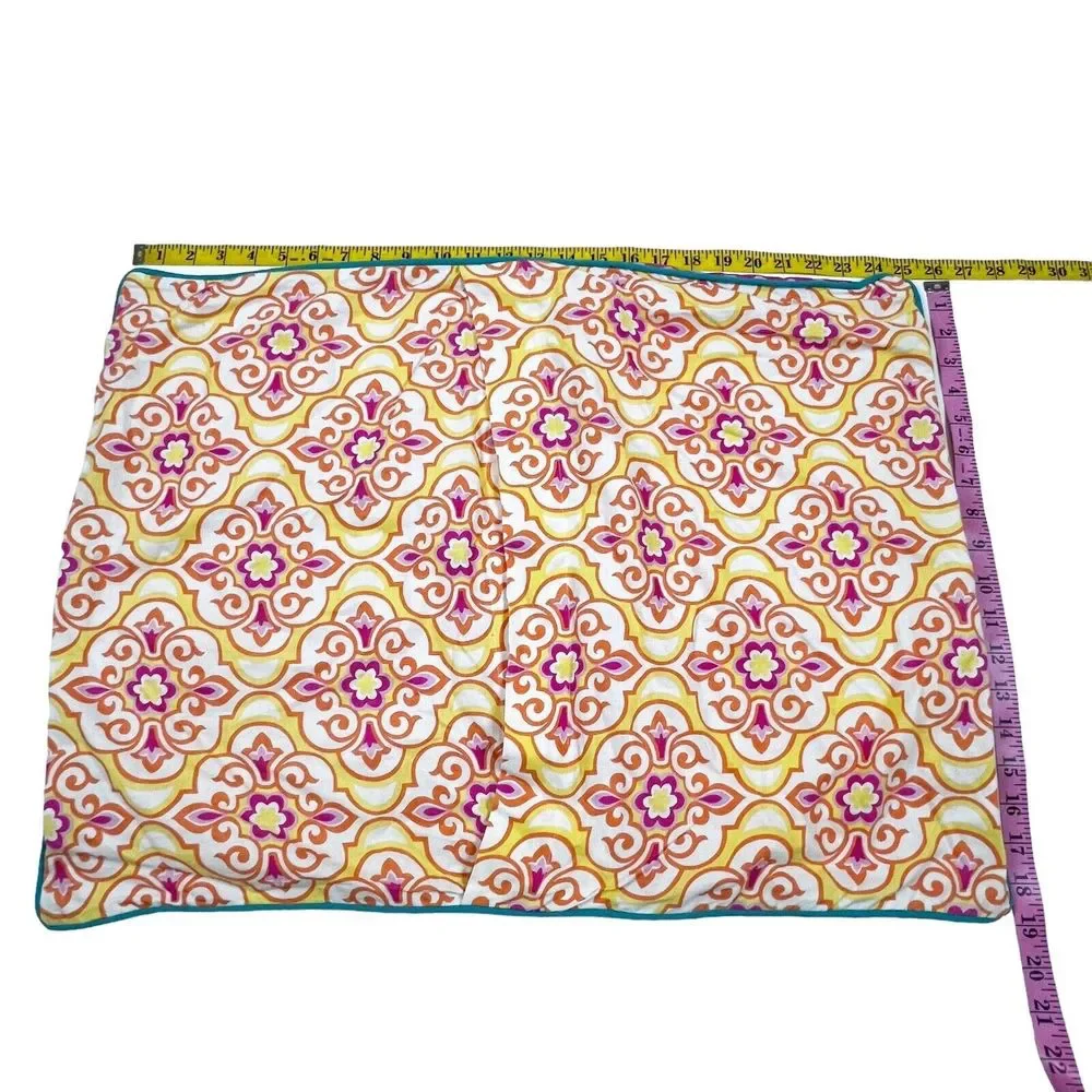 2 Caden Lane Standard Pillow Shams Pink Polka Dot & Ylw Orange Mosaic 100%Cotton